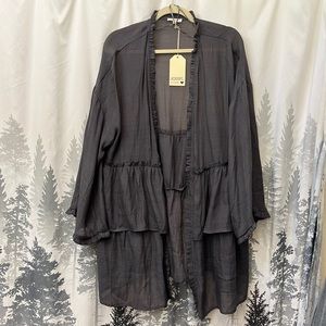 Jodifl sheer layer ruffle cardigan 1X Slate